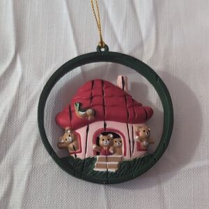 4/$20 Charming Vintage Teddy bear Cottage Holiday Ornament